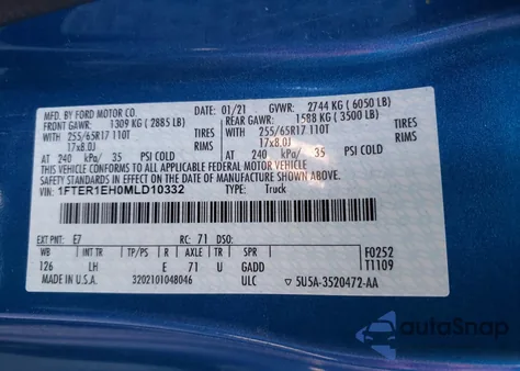 2021 Ford Ranger Xl z USA, uszkodzony, nr VIN 1FTER1EH0MLD10332